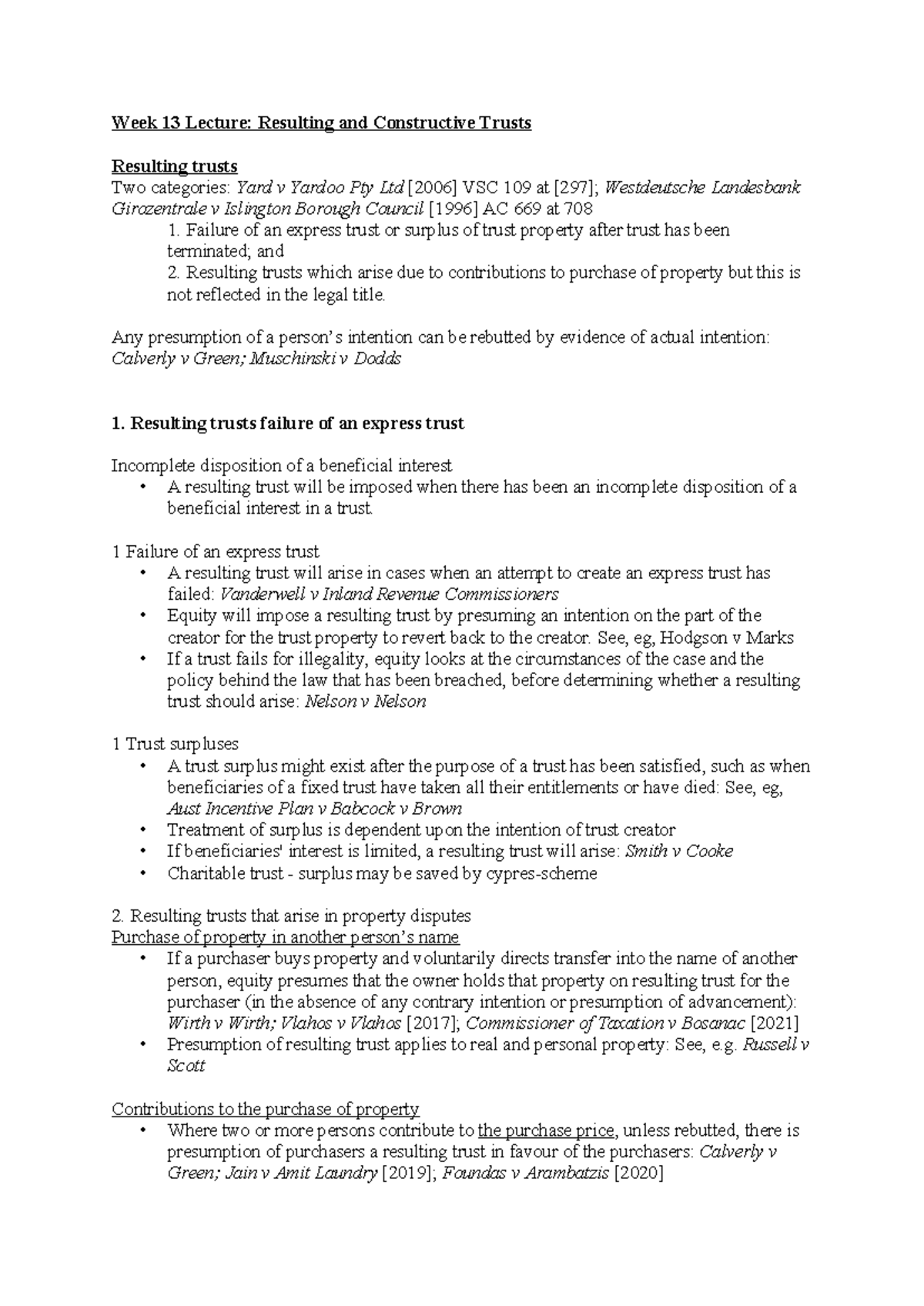 LAW 301: Week 13 Lecture Notes on Resulting and Constructive Trusts ...