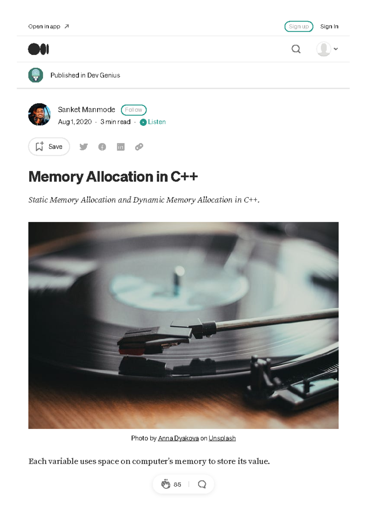 3. Memory Allocation in C++. Static Memory Allocation and Dynamic ...