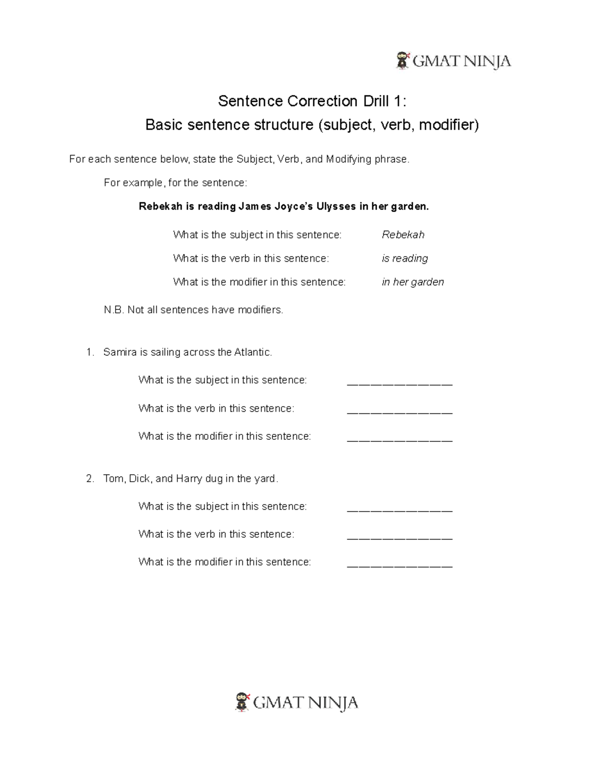 SC Drill #1 - Basic sentence structure - Sentence Correction Drill 1 ...