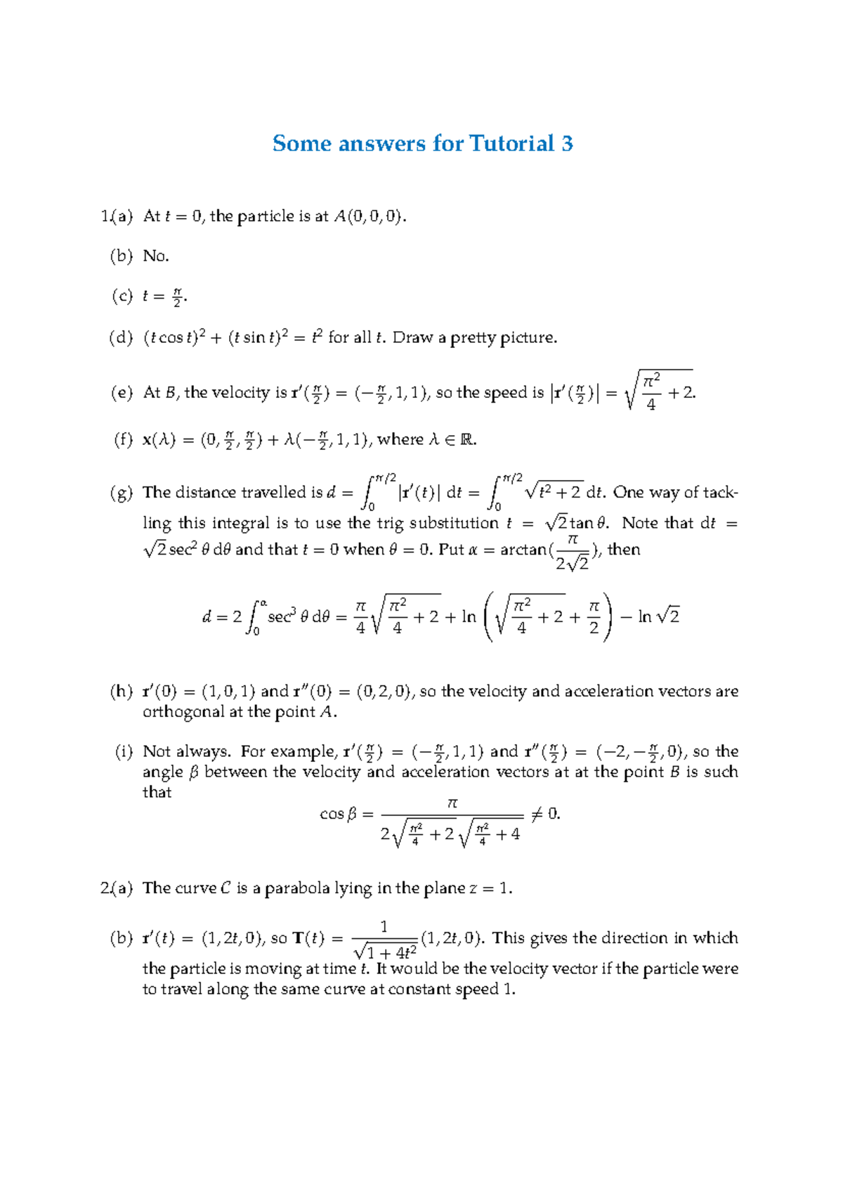 Tutorial 3 Solutions for Physics 101: Particle Motion Analysis - Studocu
