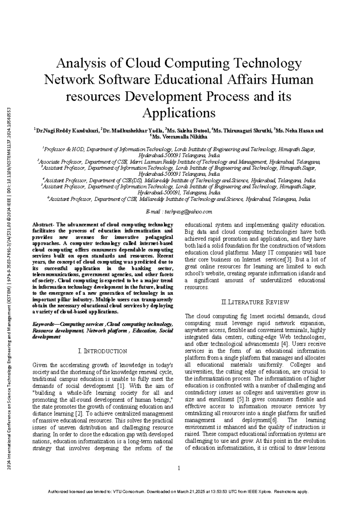 Analysis of Cloud Computing in Educational Resource Development - Studocu