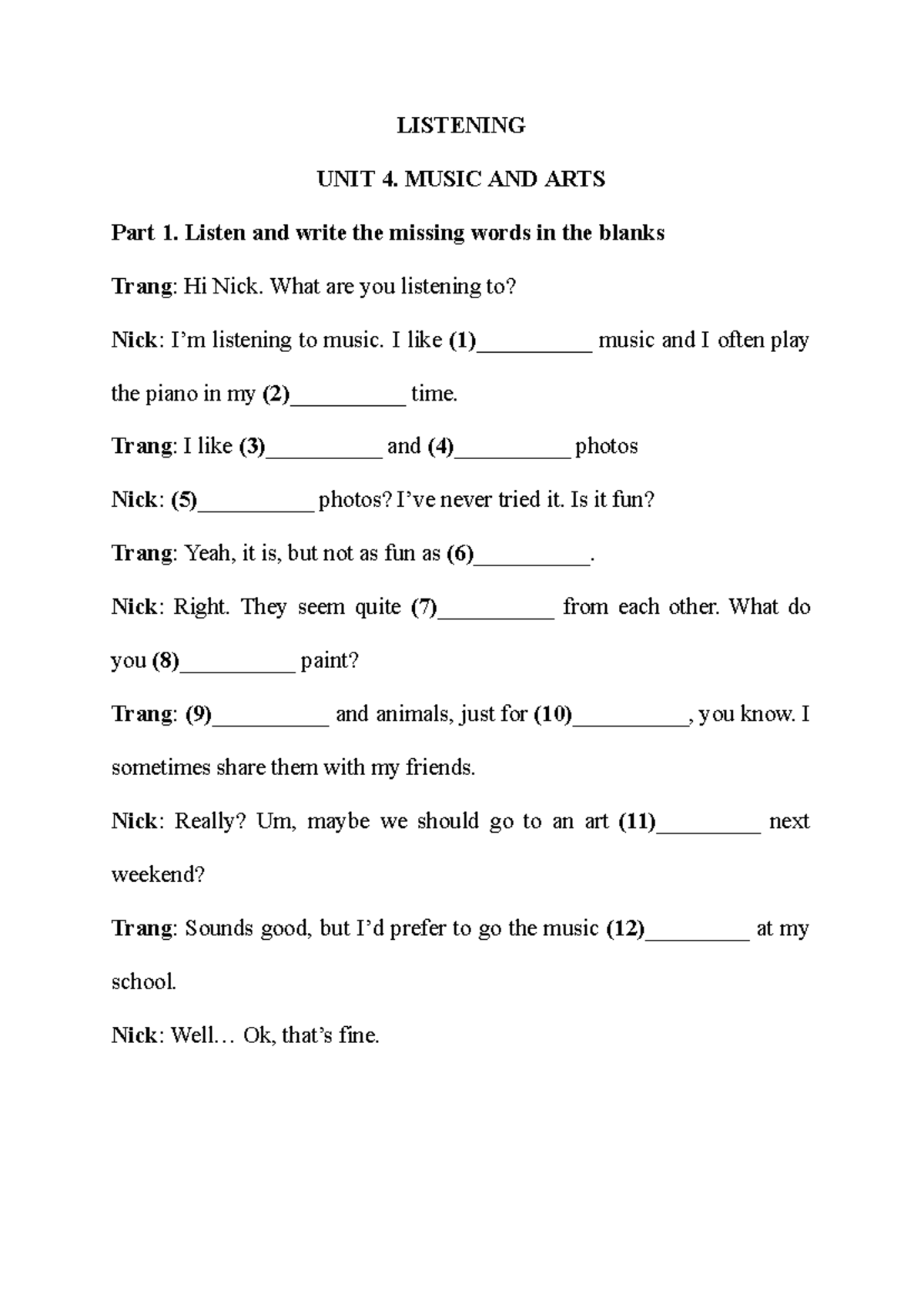 Listening Unit 4-5: Music, Arts, and Cultural Practices Notes - Studocu