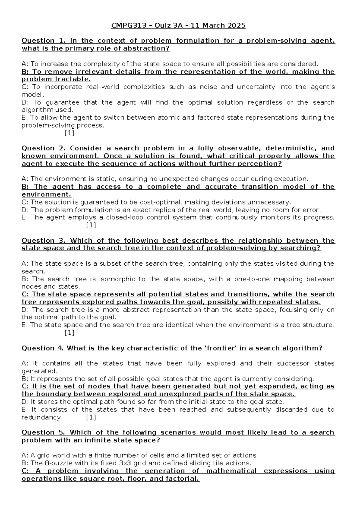 CMPG313 - Quiz 3A Memo: Key Concepts in Problem-Solving Agents - Studocu