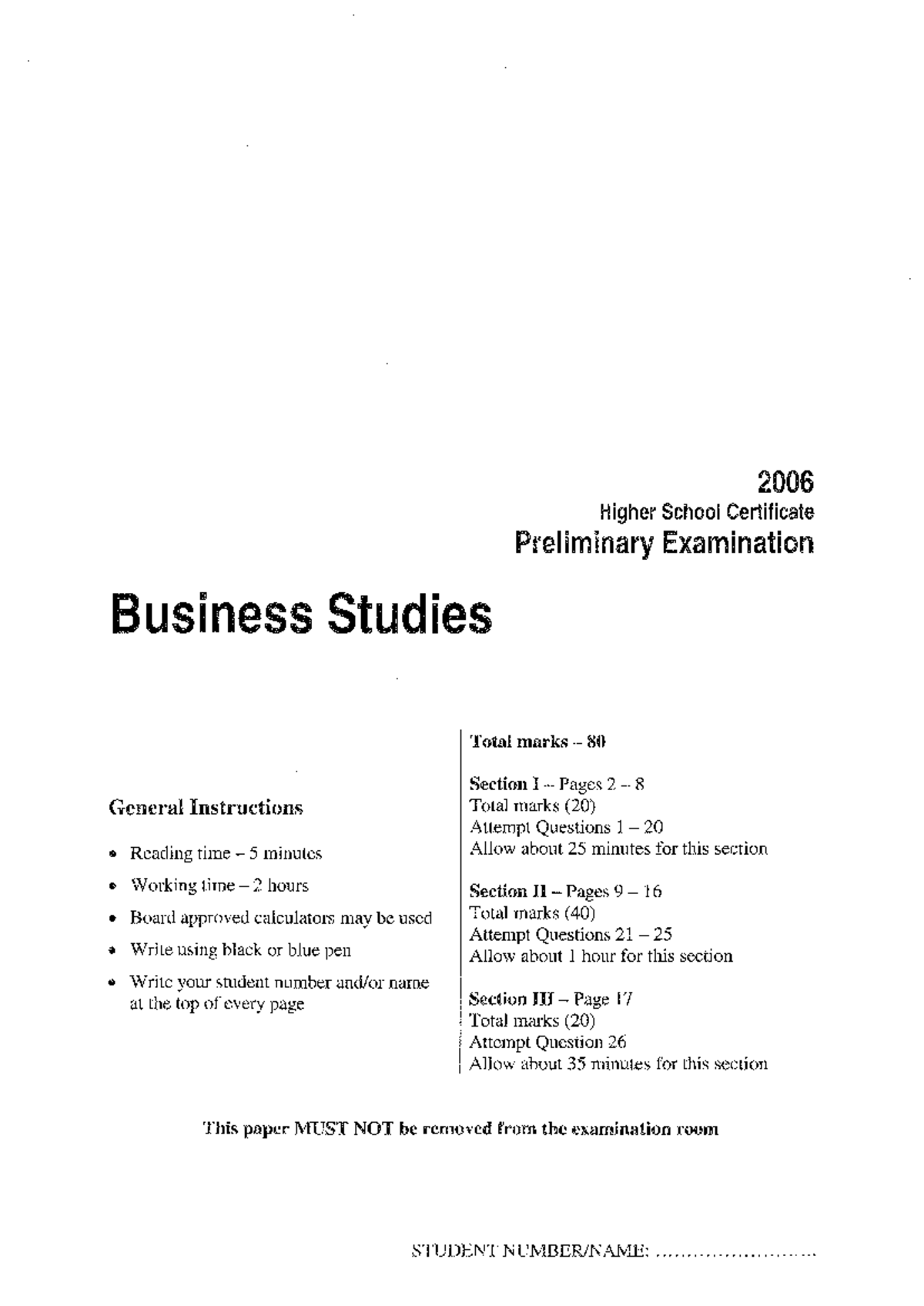 2006 HSC Preliminary Exam Business Studies - Past Paper 3 - Studocu
