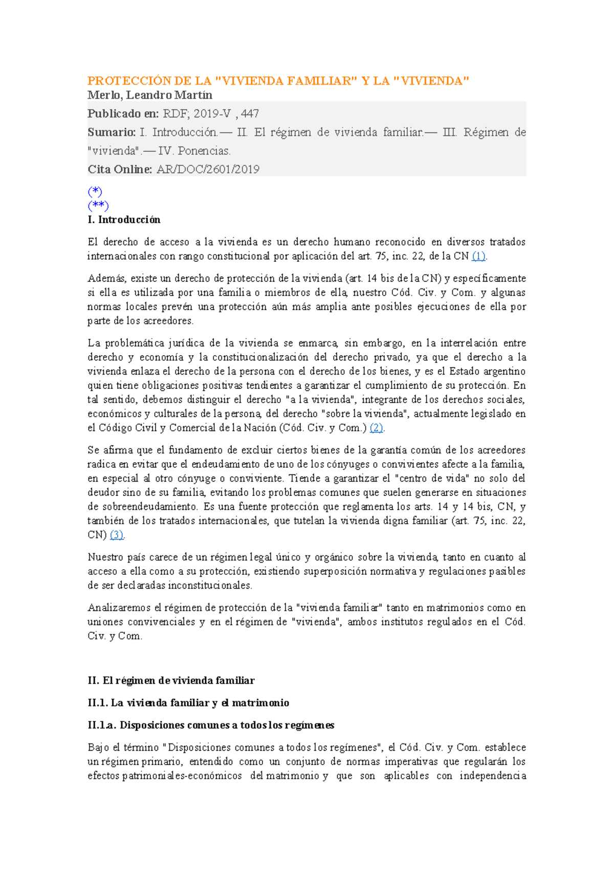 Protección de la Vivienda Familiar en el Cód. Civ. y Com. - Análisis ...