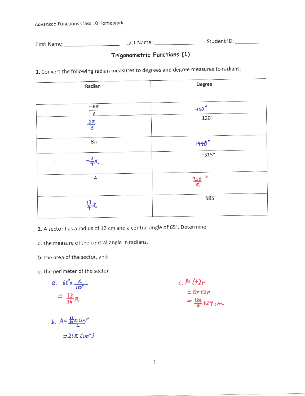 Class 10 Advanced Functions Homework Answer Key and Solutions - Studocu
