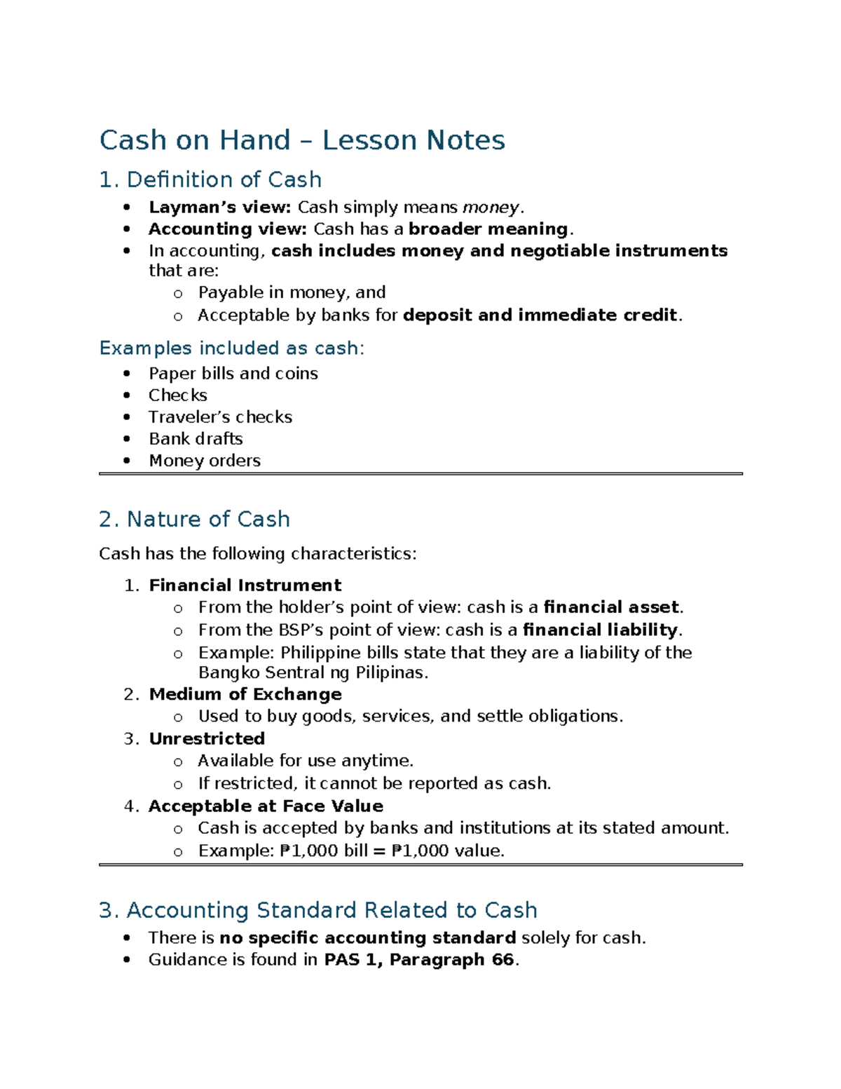 Cash on Hand – Accounting Lesson Notes - Studocu