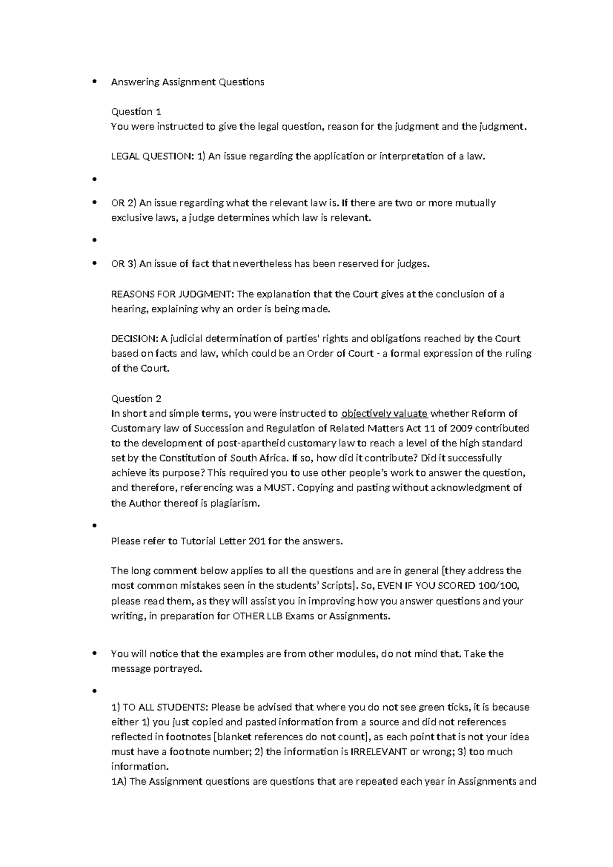 LLB 101 Assignment Answering Strategies and Guidelines - Studocu
