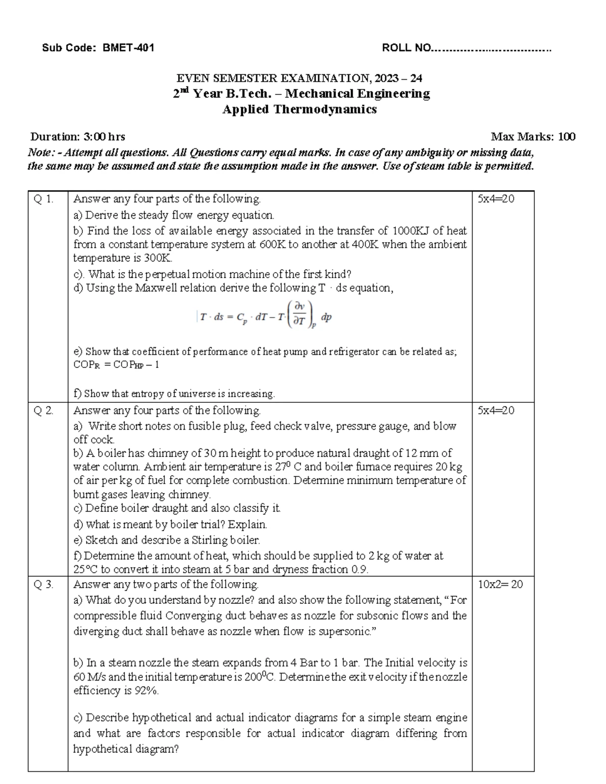 B.Tech 2nd Year Advanced Applied Mathematics ODD SEM Exam 2024-25 - Studocu