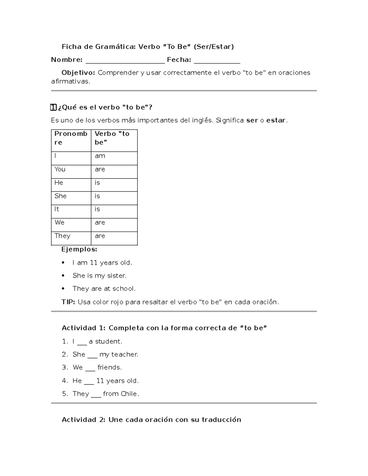 Ficha de Gramática: Verbo 
