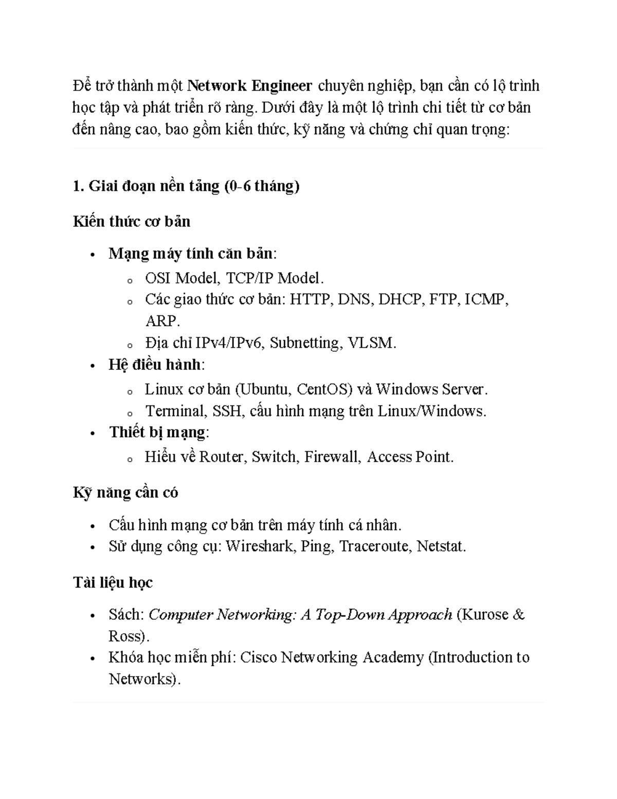 Lб Trг Nh Hб ќc Tбє P Cho Network Engineer Tб Cжў Bбєјn д бєїn Nгўng Cao Studocu