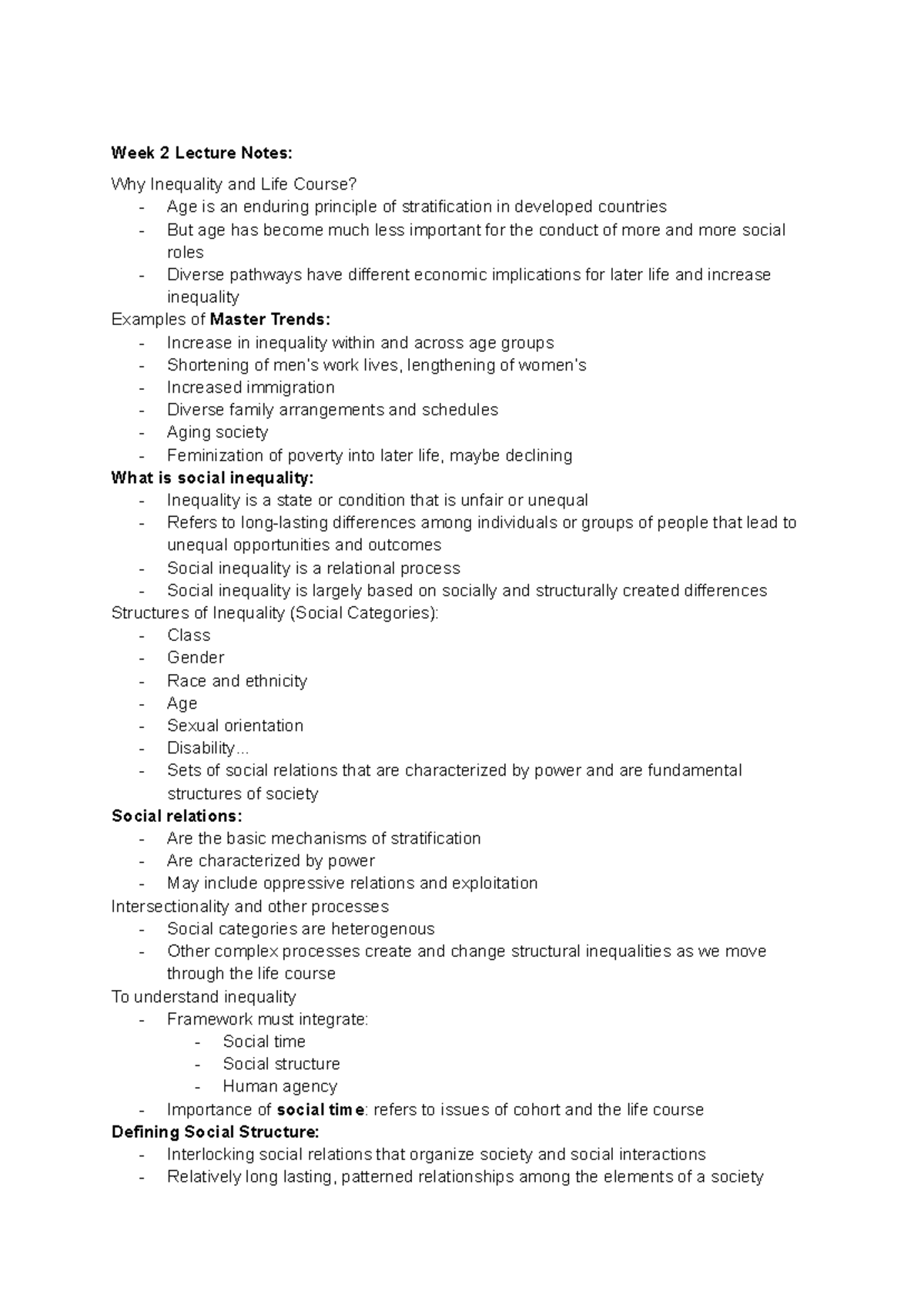 SOC 101: Week 2 Lecture Notes on Inequality and Life Course Dynamics ...