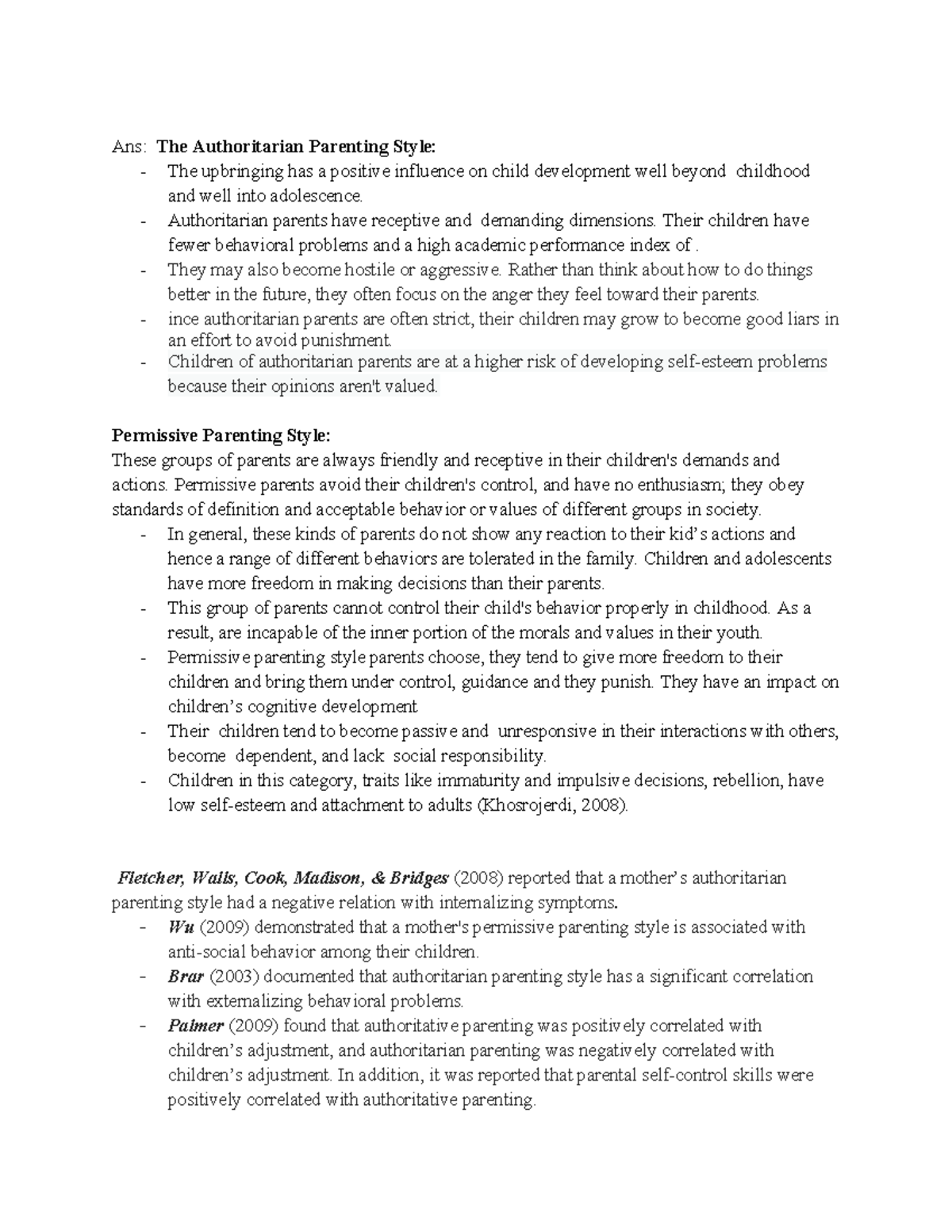Task 2 - Summary of Parenting Styles and Their Impact on Child ...