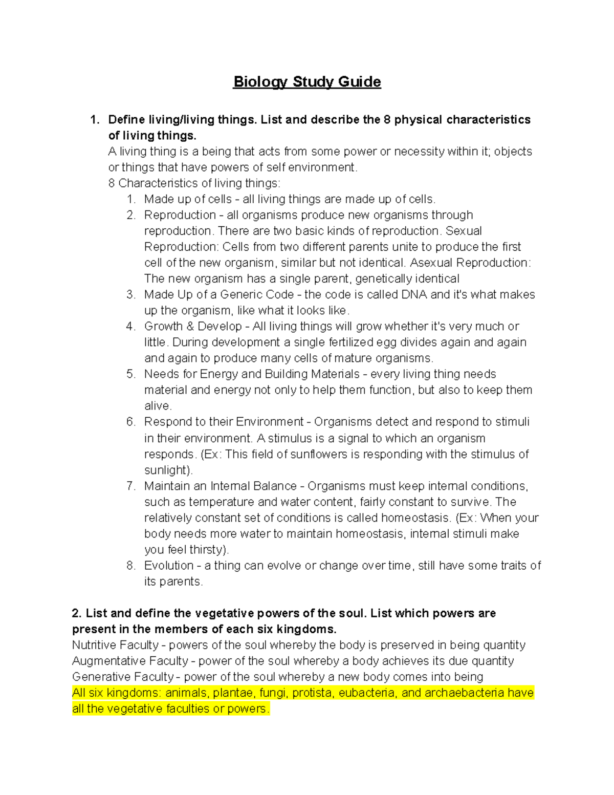 Biology Study Guide: Key Concepts & Experiments (BIO 101) - Studocu