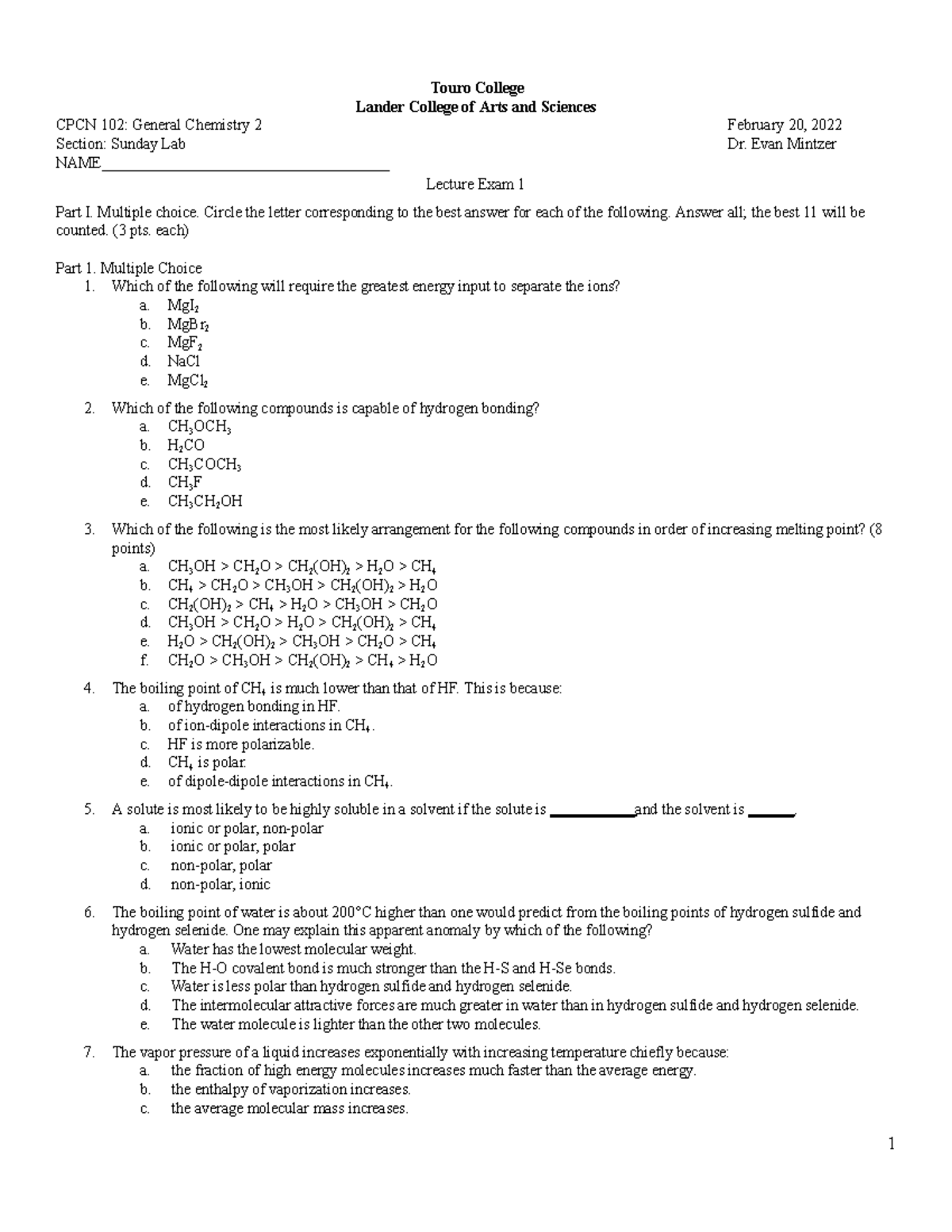 CPCN 102: General Chemistry Exam 1 - Spring 2022 Lab Notes - Studocu