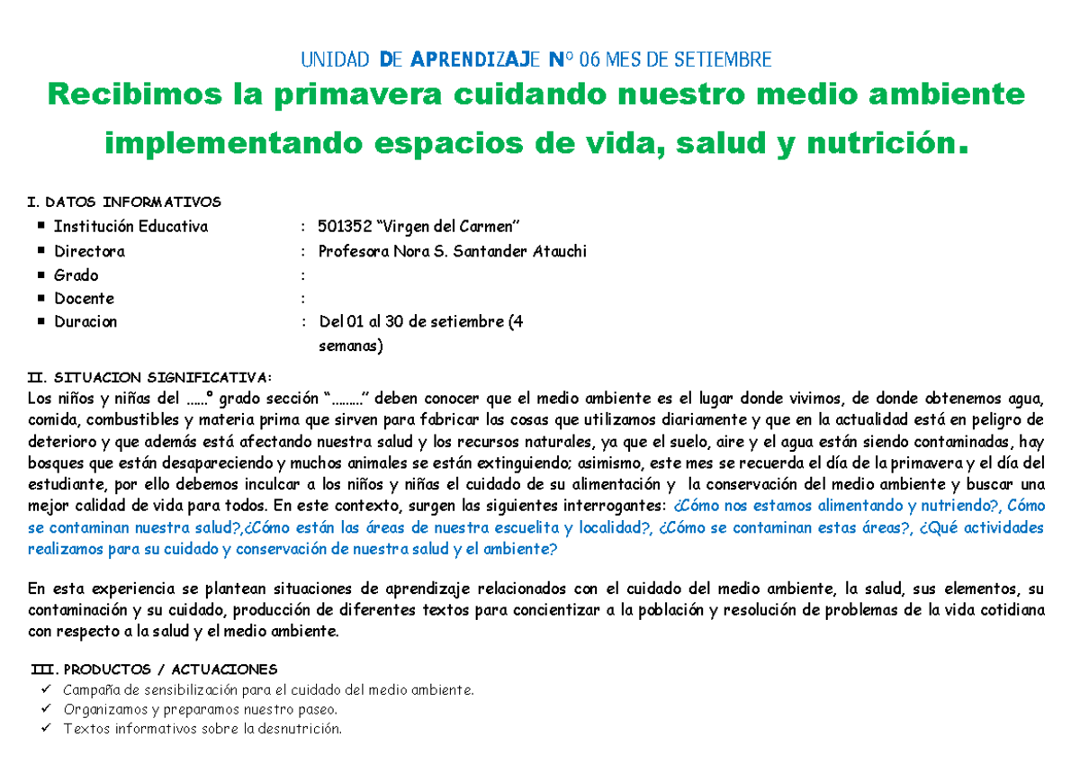 Unidad de Aprendizaje 06: Cuidado del Medio Ambiente y Nutrición - Studocu