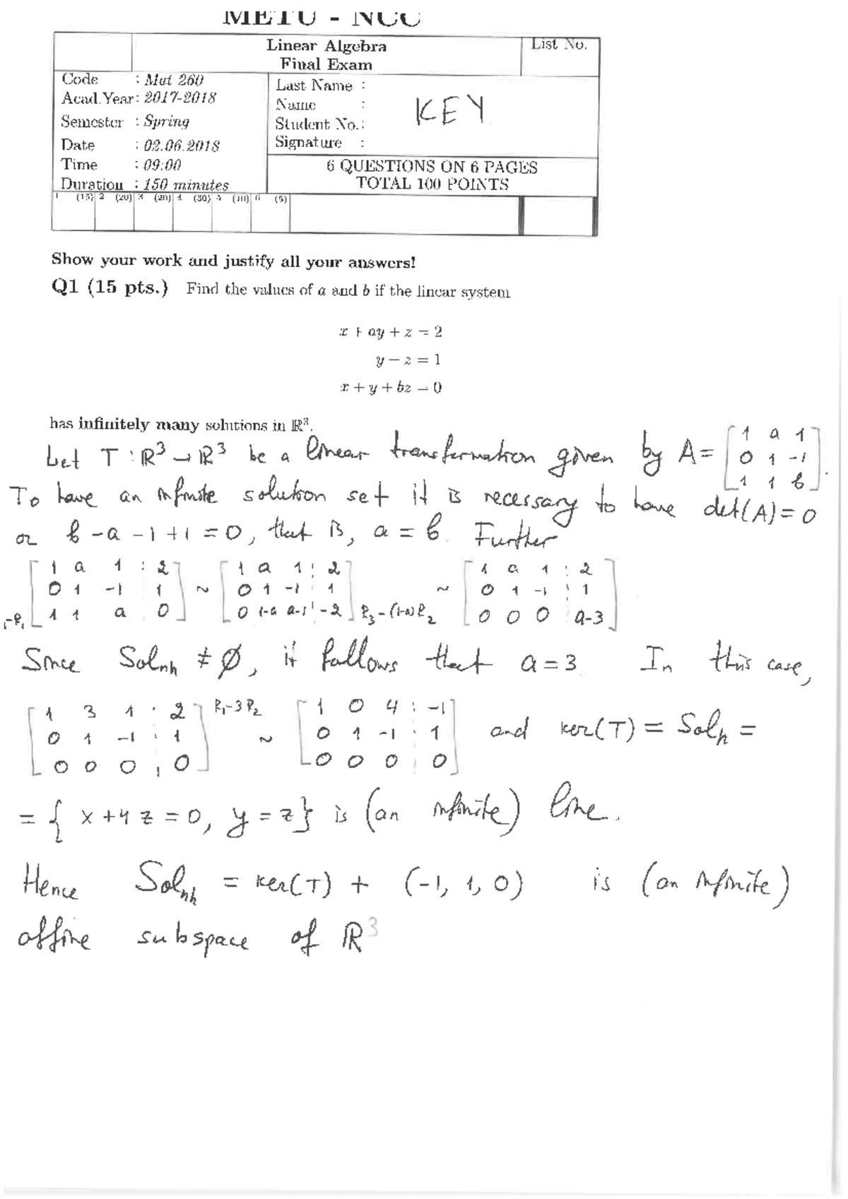 MAT 260 Final Exam Linear Algebra Study Guide Spring 2018 - Studocu