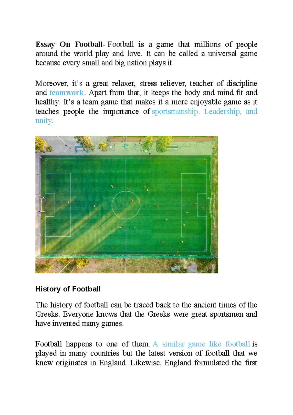 Essay on Football: A Global Game of Unity and Discipline - Studocu