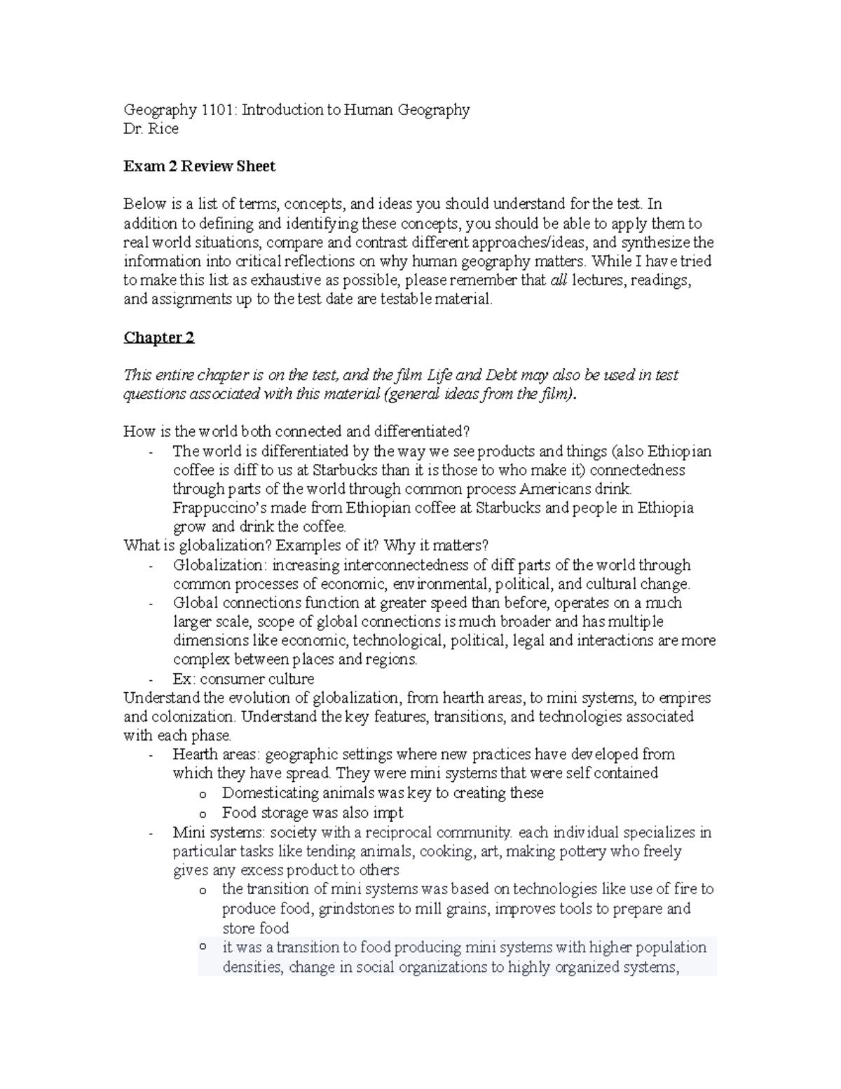Geography 1101: Exam 2 Study Guide and Key Concepts Review - Studocu