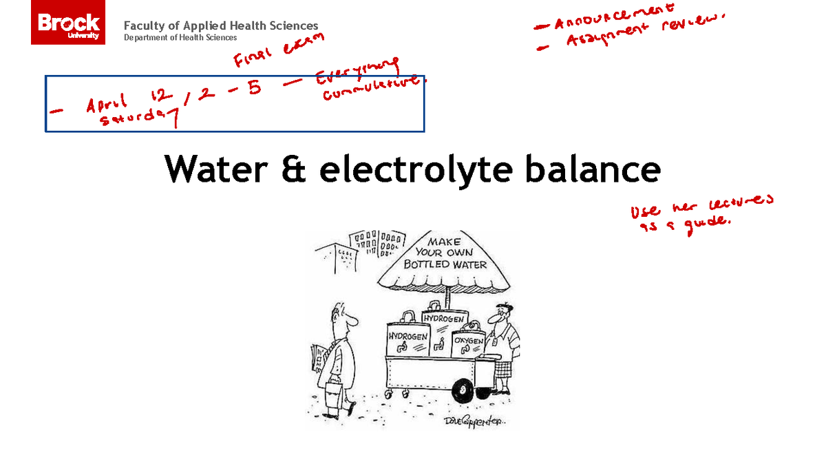 HLSC.2P92 Lecture 5 - Water & Electrolyte Balance Overview Winter 2025 ...