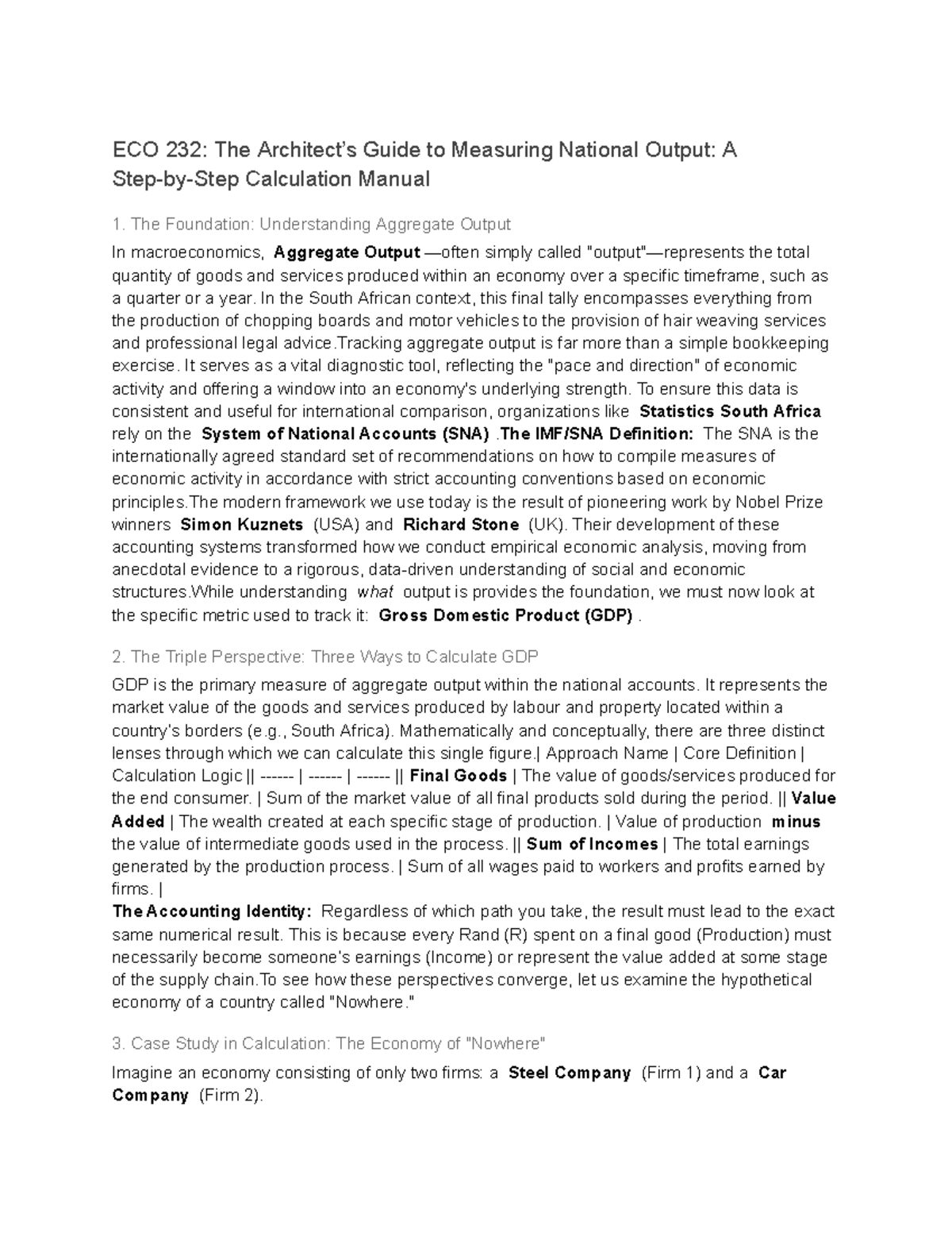 ECO 232: Step-by-Step Guide to Measuring National Output - Studocu