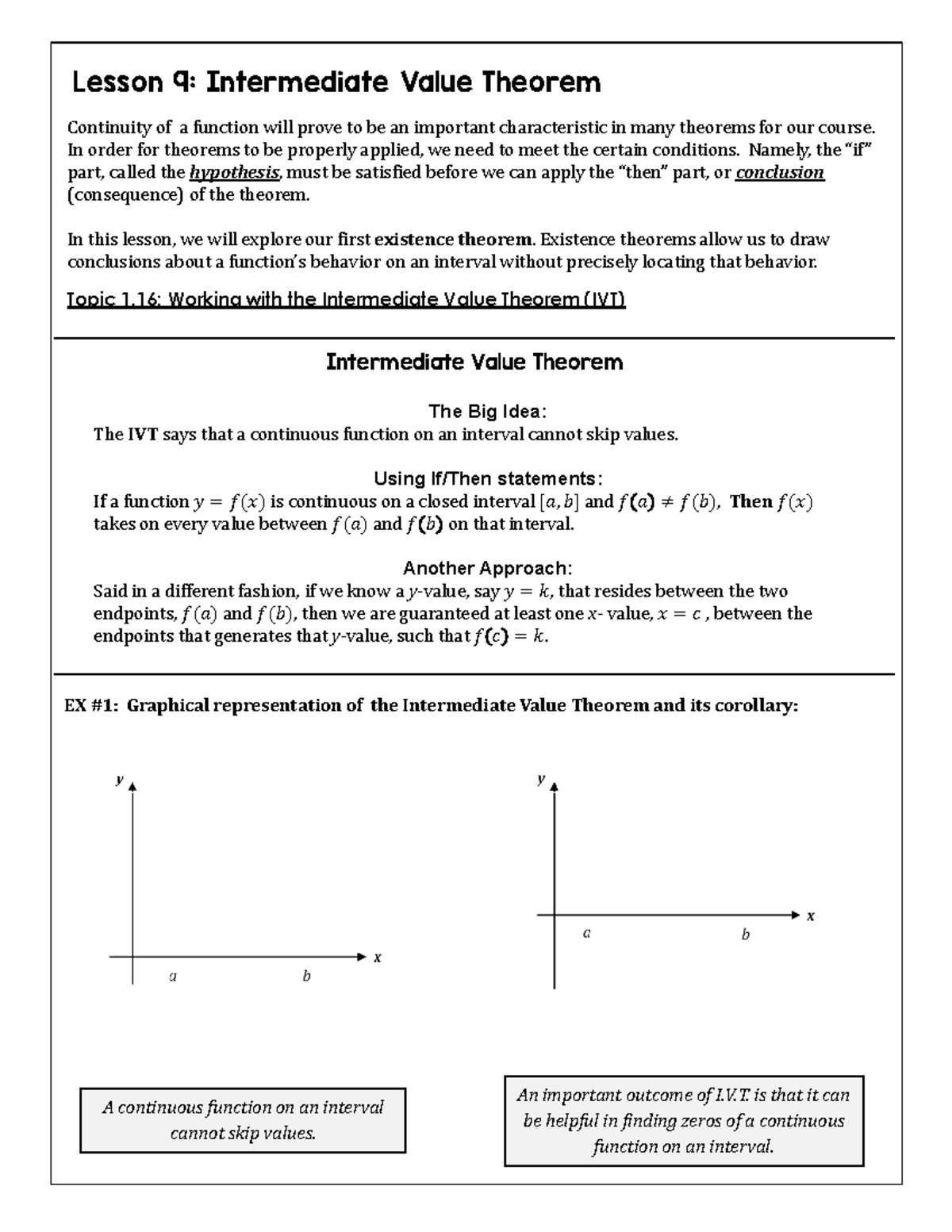 Notes 1.9: Understanding the Intermediate Value Theorem - Studocu