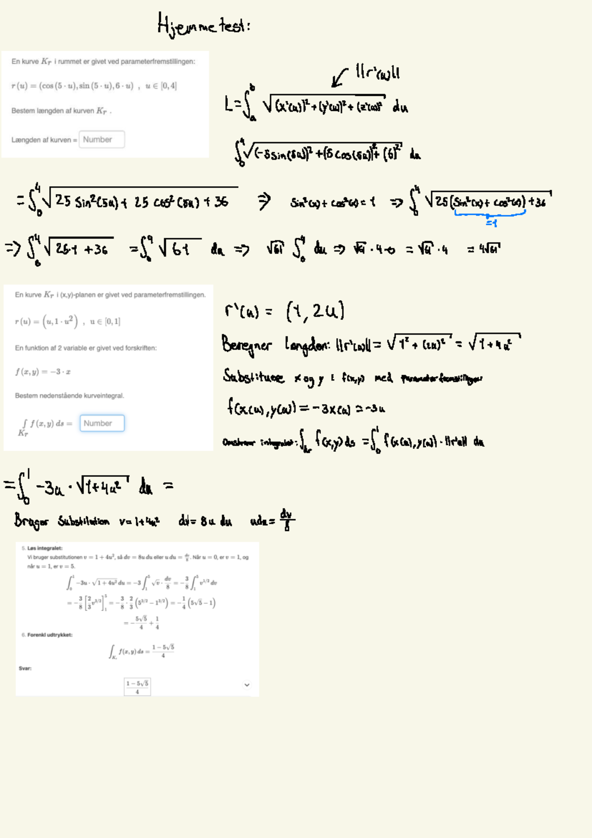 Quiz 9 - Hjemme test Integrals and Substitutions - Studocu