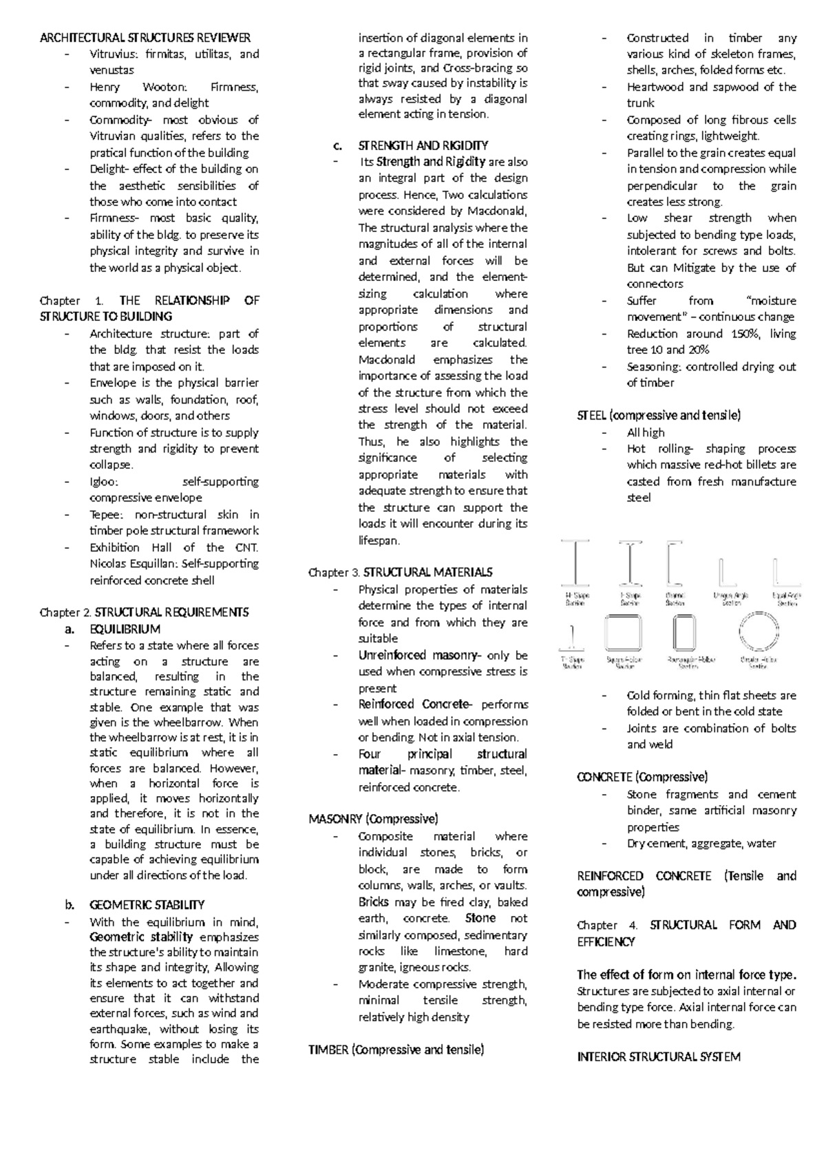 Architectural Structures Reviewer: Key Concepts and Definitions - Studocu