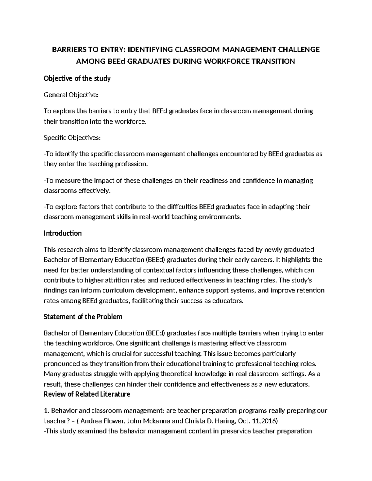 Barriers to Entry: Classroom Management Challenges for BEEd Graduates ...