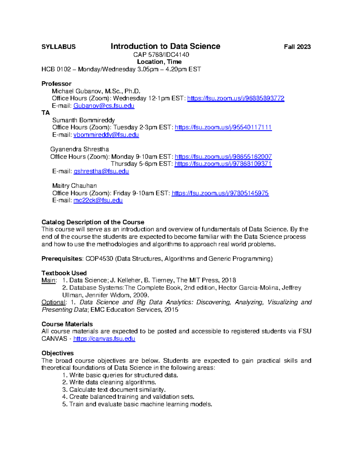 Syllabus IDS - NOTES - SYLLABUS Introduction to Data Science Fall 2023 ...