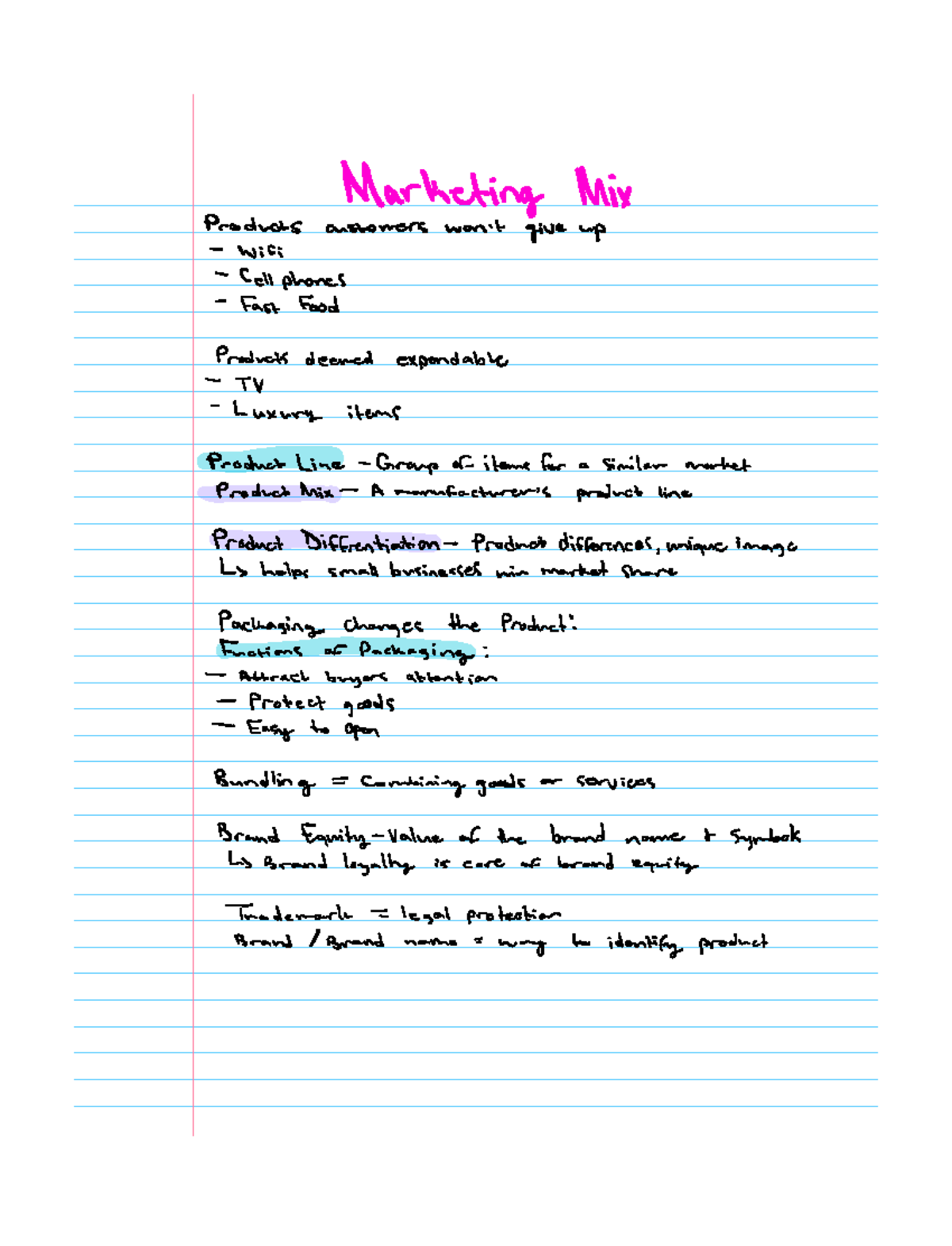 MKT 101 - Marketing Mix Chapter Notes and Key Concepts - Studocu