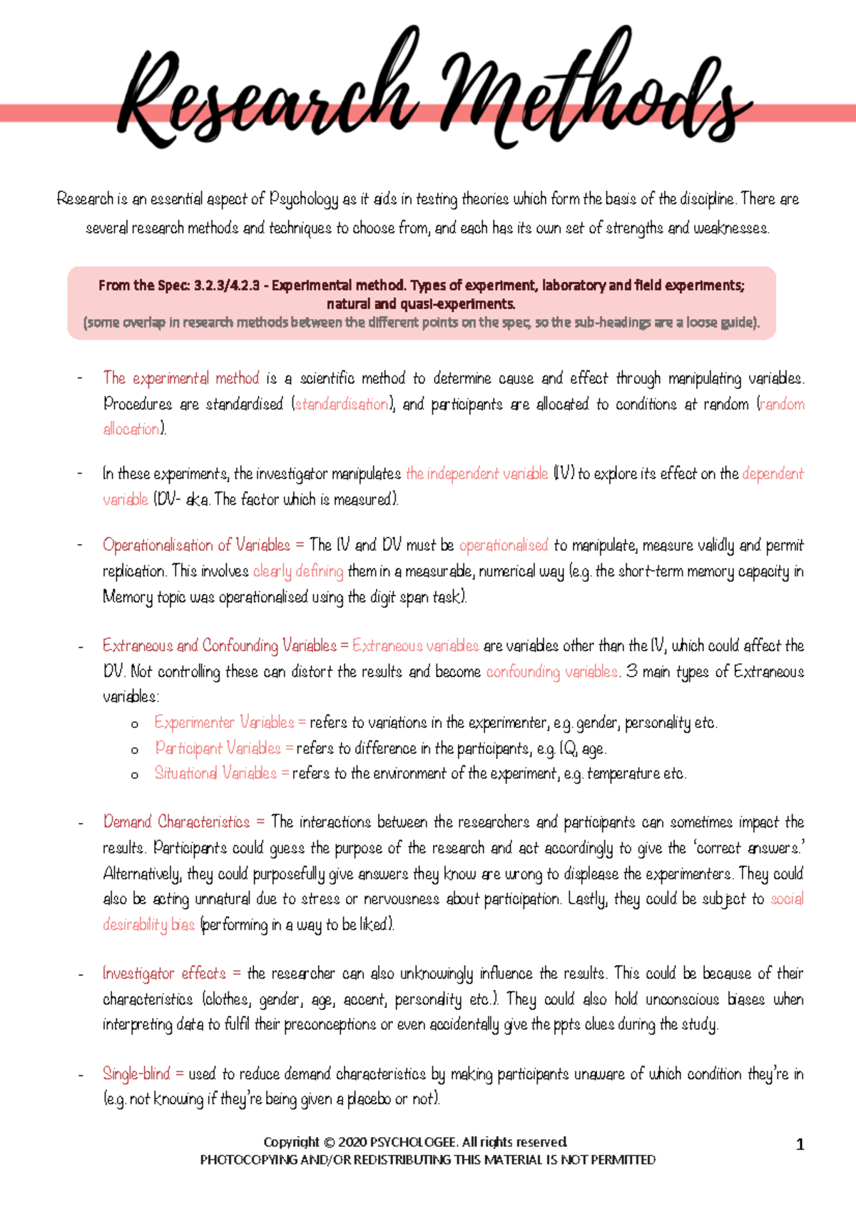 PSYCHOLOGY 101: Research Methods and Ethical Considerations - Studocu