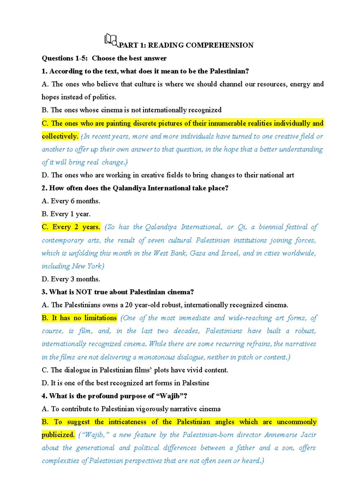 Reading 14.5 - bài tập đọc - PART 1: READING COMPREHENSION Questions 1 ...