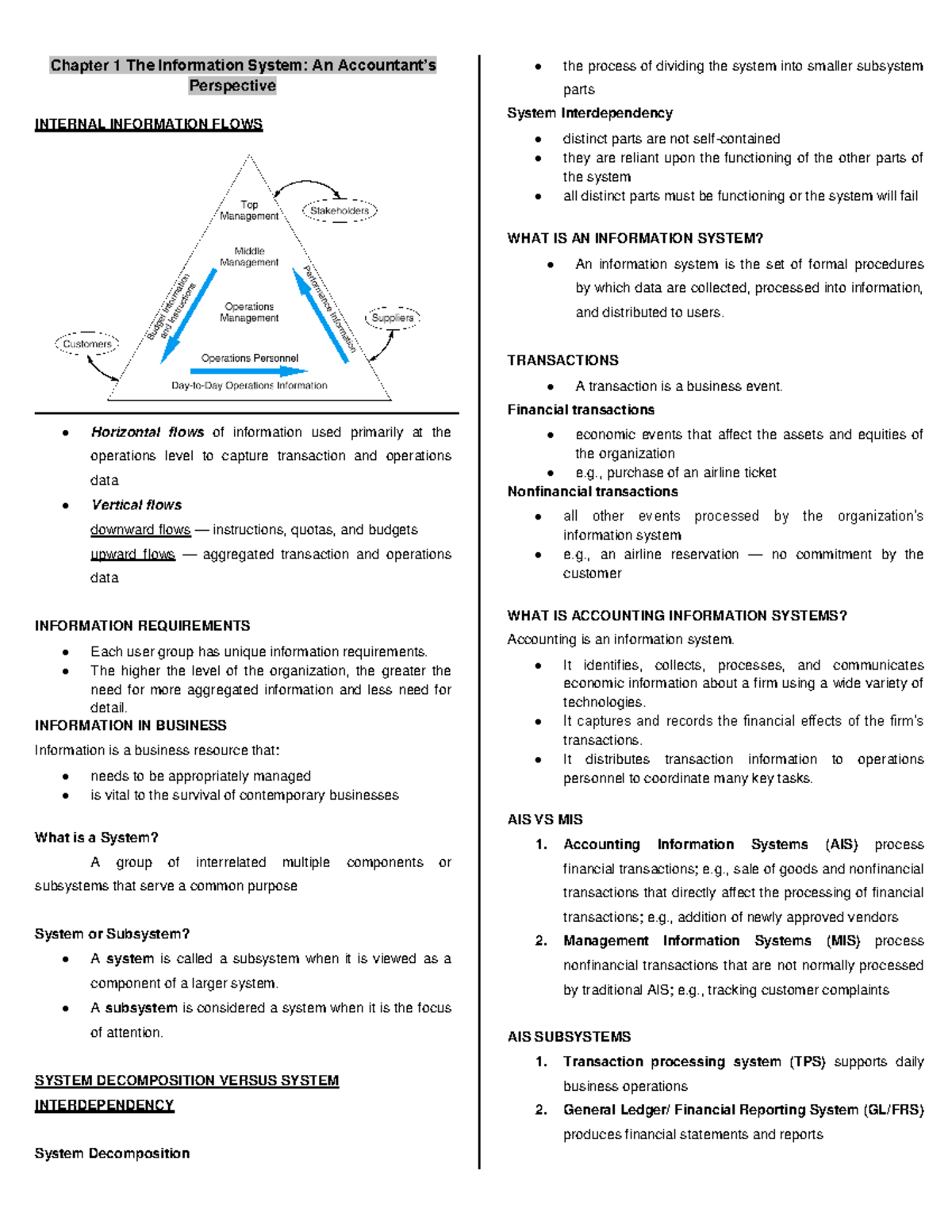 Chapter 1 AIS - Chapter 1 The Information System: An Accountant’s ...