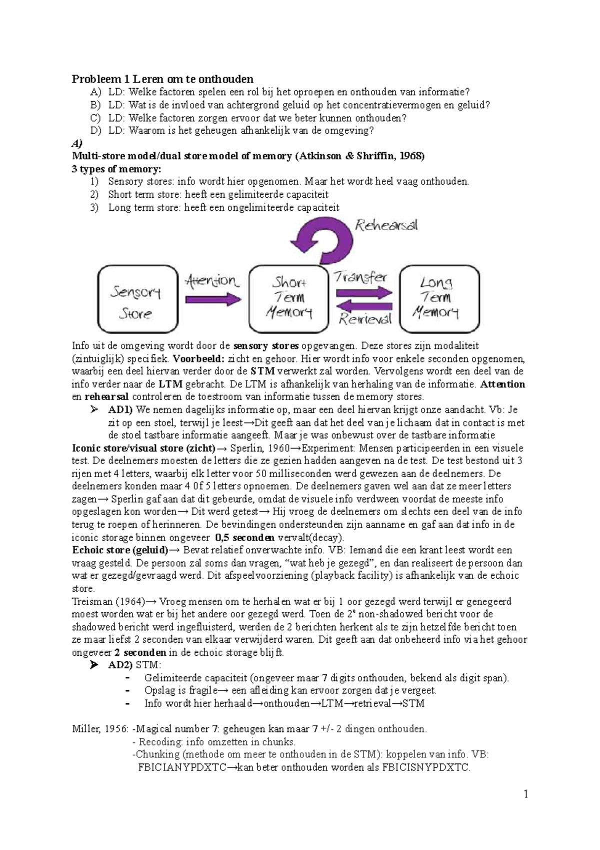 Probleem 1-4 - OWG Geheugen en Aandacht Aantekeningen - Studocu, image size:1200x1698