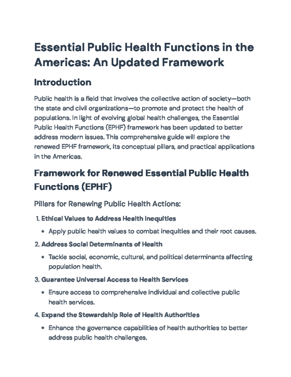 Framework for Essential Public Health Functions (EPHF) in the Americas ...