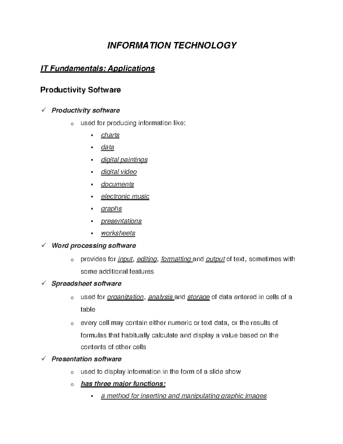 IT Fundamentals: Applications - INFORMATION TECHNOLOGY IT Fundamentals ...