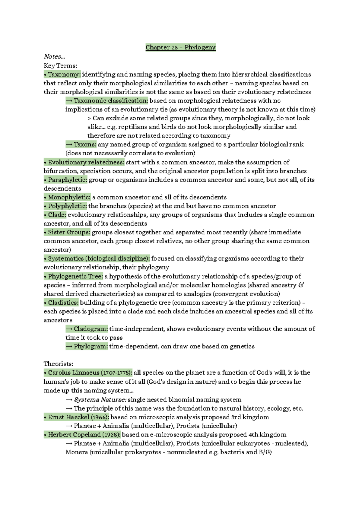 Chapter 26 – Phylogeny Notes - Studocu