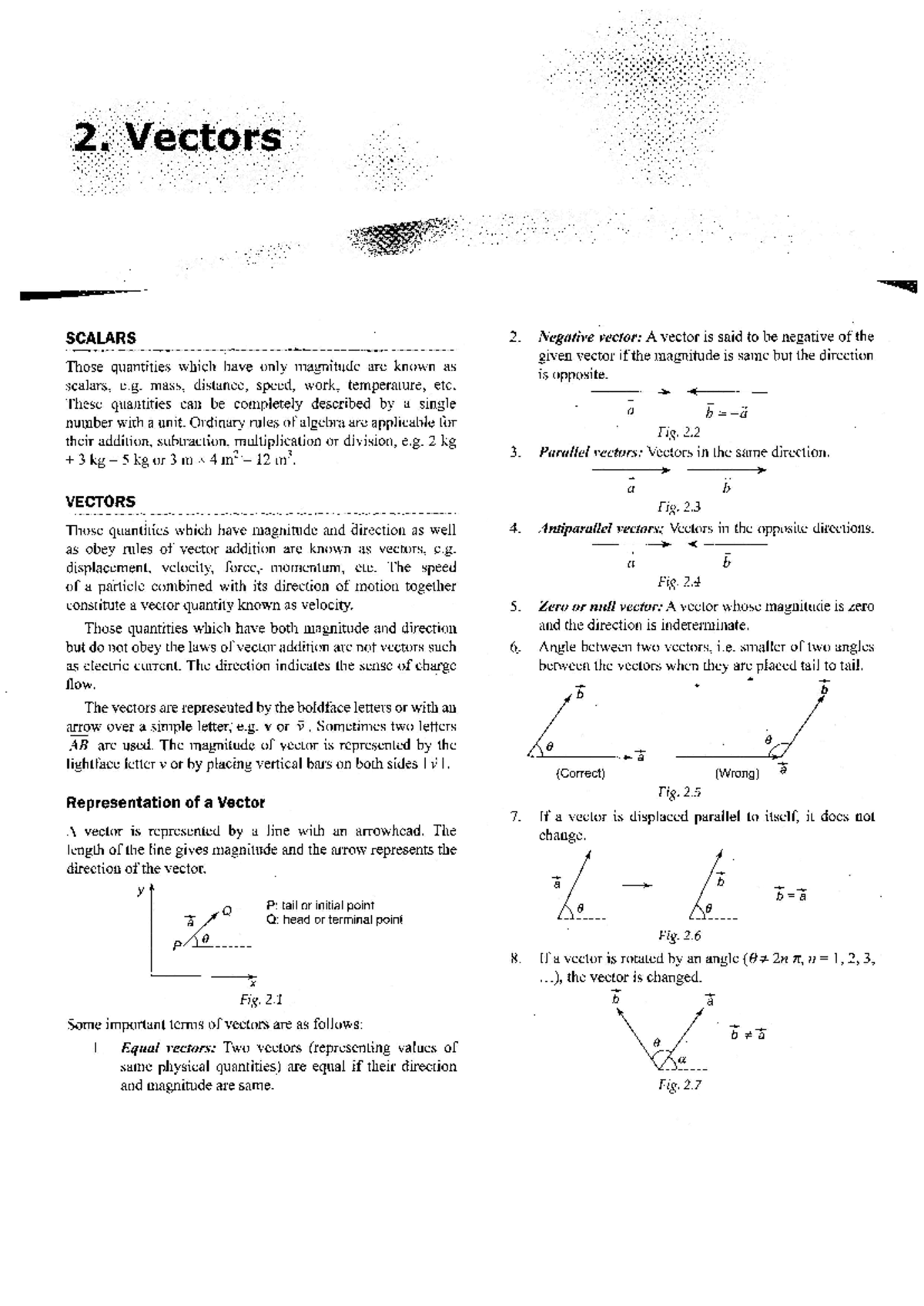 2-Vectors - Basics in vector - 2. Vectors SCALARS 2. Negative vector: A ...