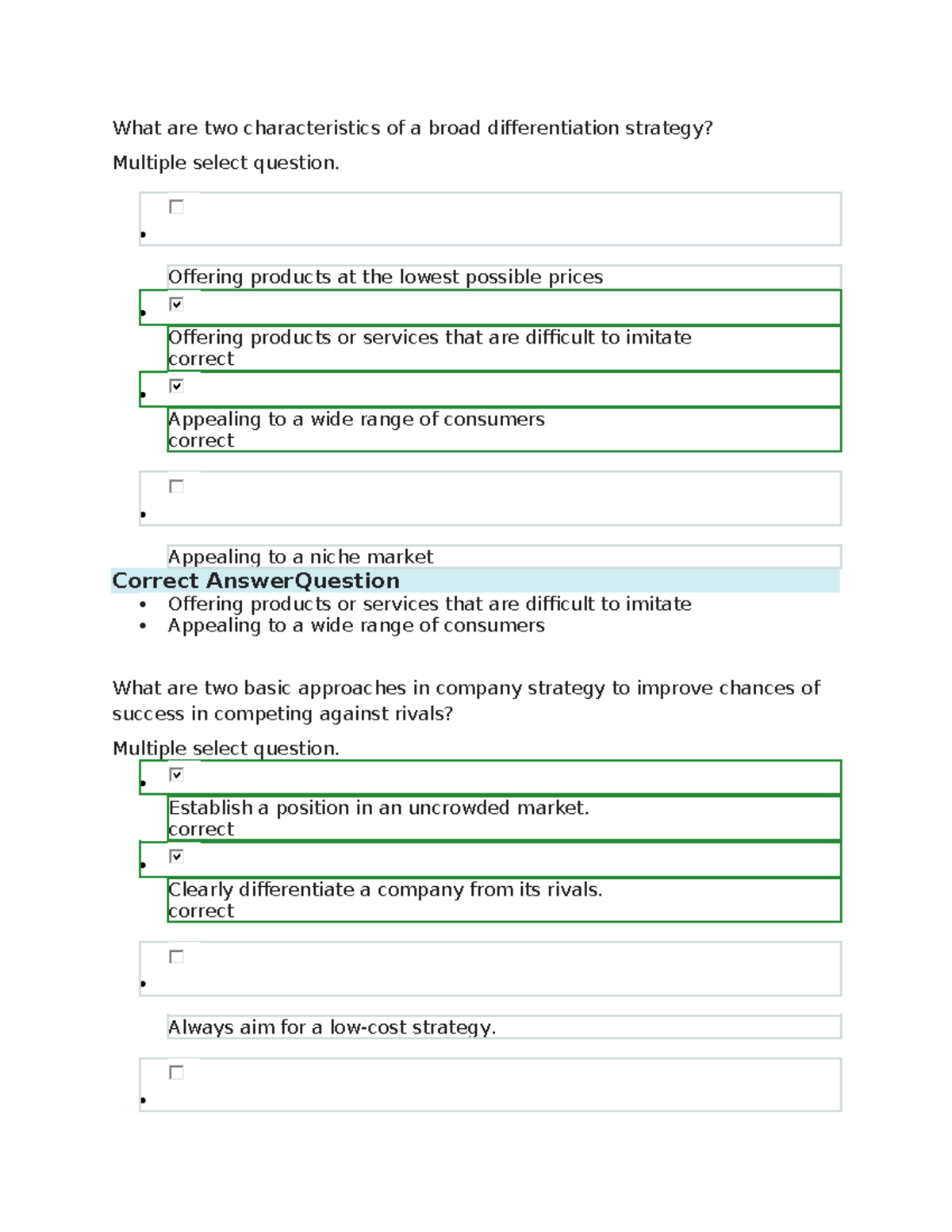 Chap 1 - Review of Practice Questions for Competitive Strategies - Studocu