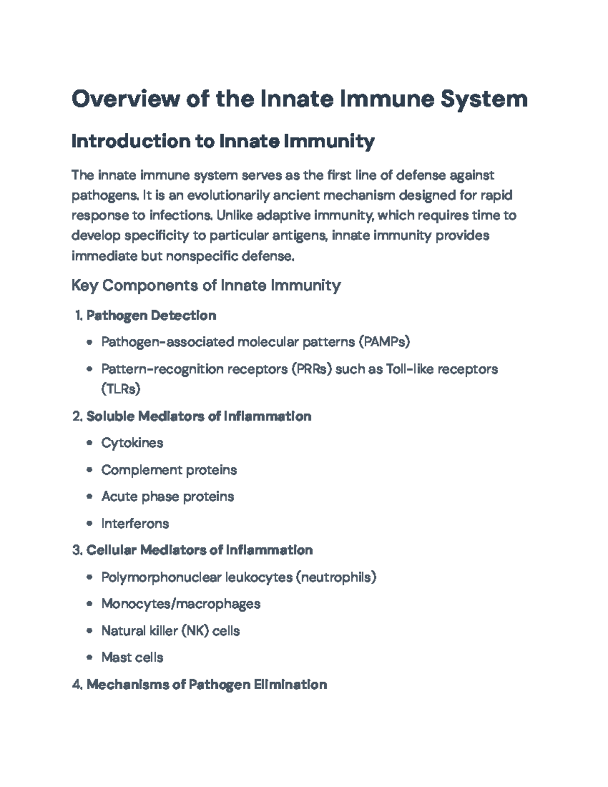 Innate Immune System Overview and Key Components for Bio 101 Final Exam ...