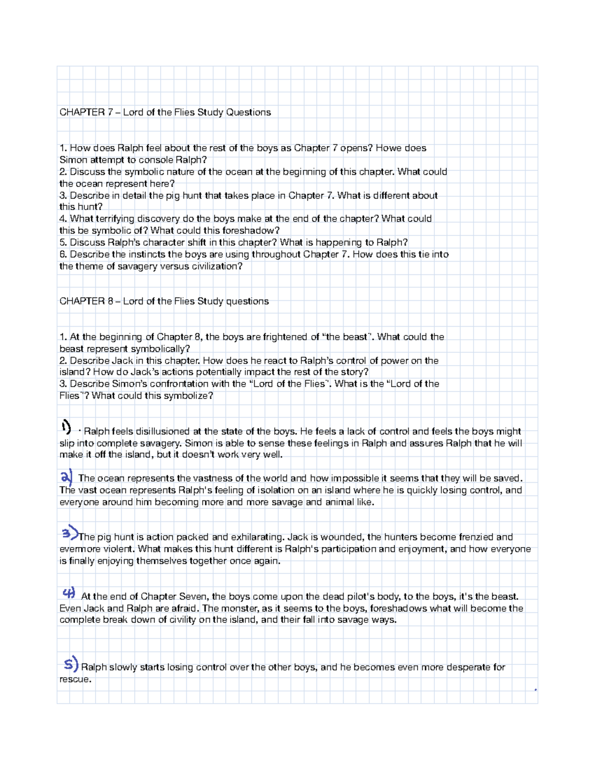 LOFT Ch 7 & 8 Study Questions: Themes & Symbolism Analysis - Studocu