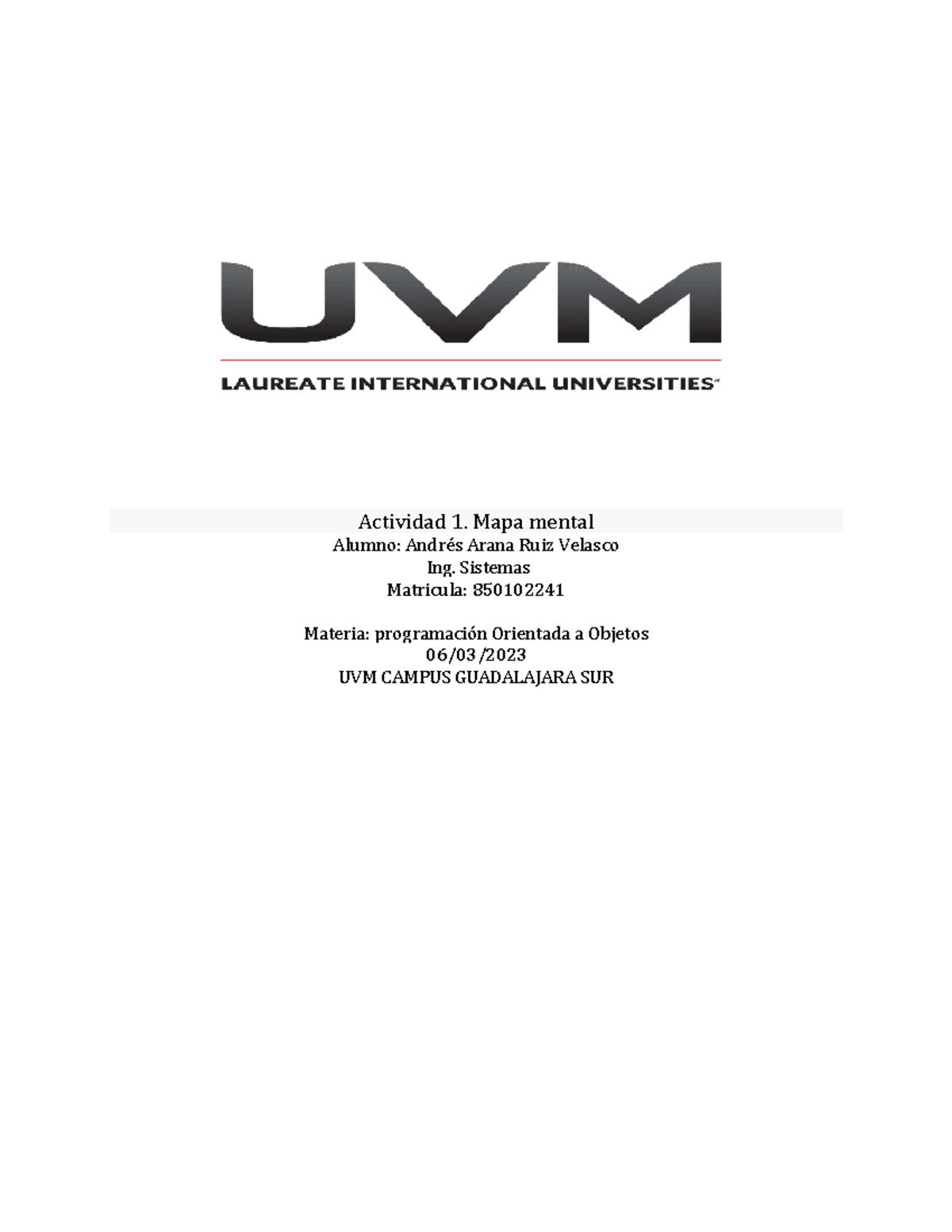 Programación Orientada a Objetos - Actividad 1: Mapa Mental UVM - Studocu