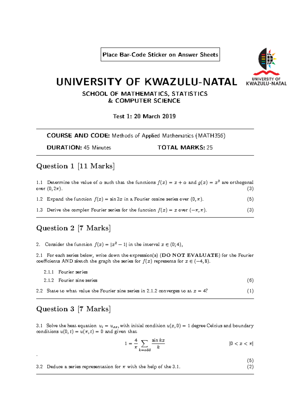 MATH356 Test 1 - Methods of Applied Mathematics Review - Studocu