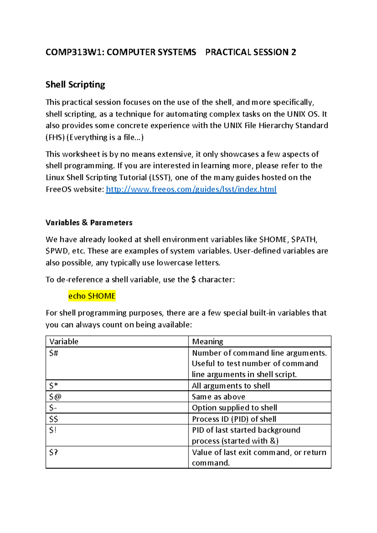 COMP313 W1: Practical Session 2 - Shell Scripting Basics - Studocu