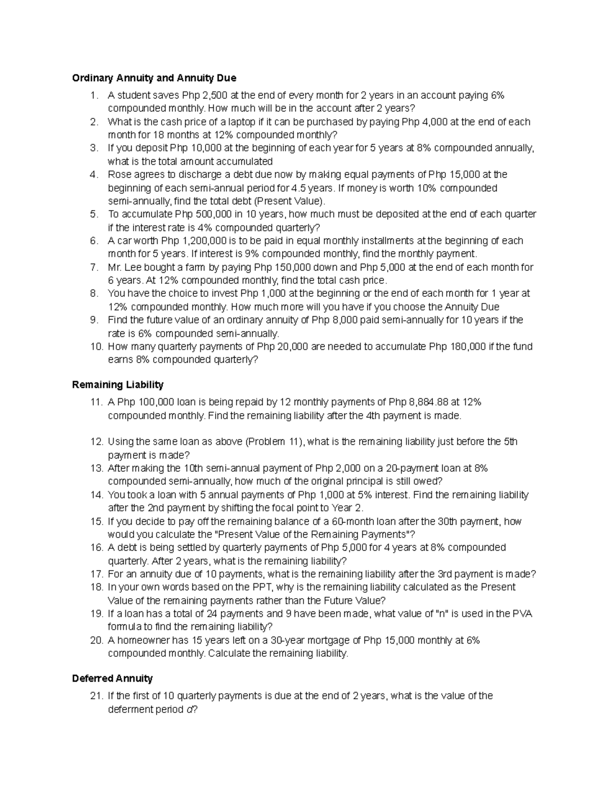 Annuity Practice Test: Ordinary, Due & Deferred Concepts - Studocu
