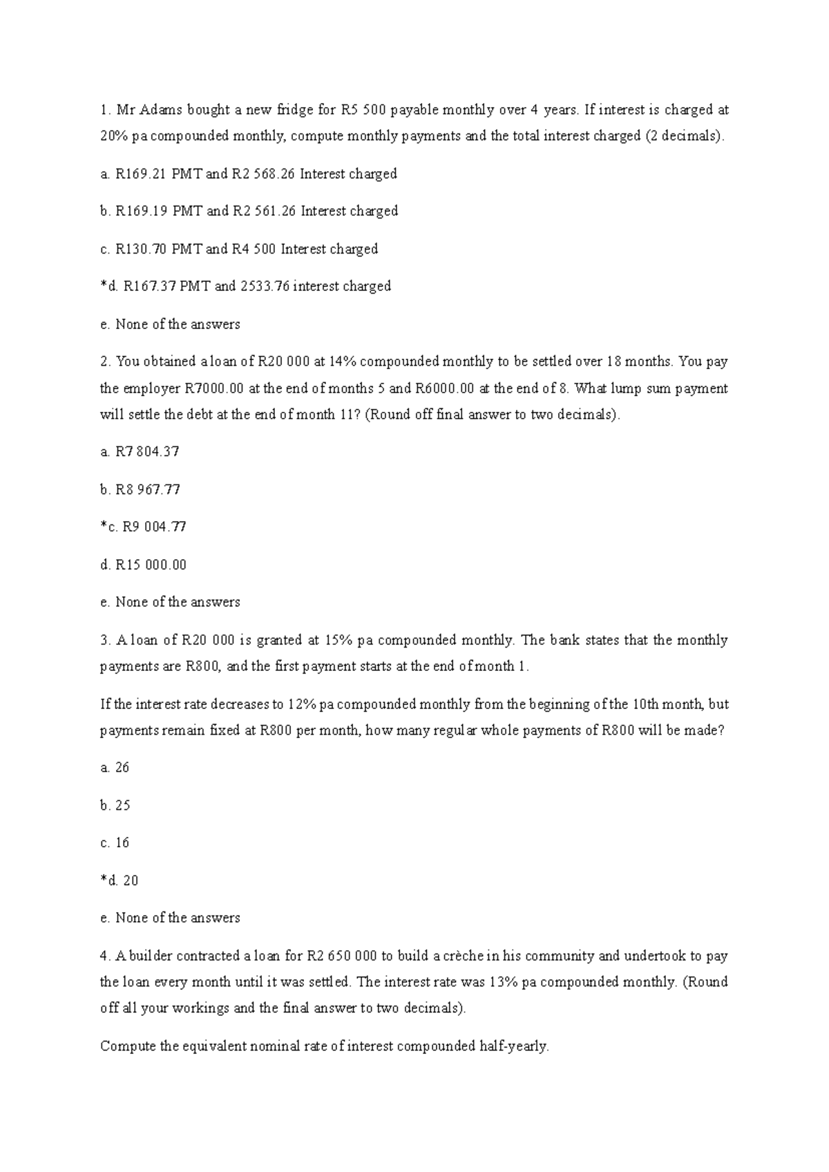 Stats 1 Task 2: Financial Calculations and Loan Analysis Questions ...