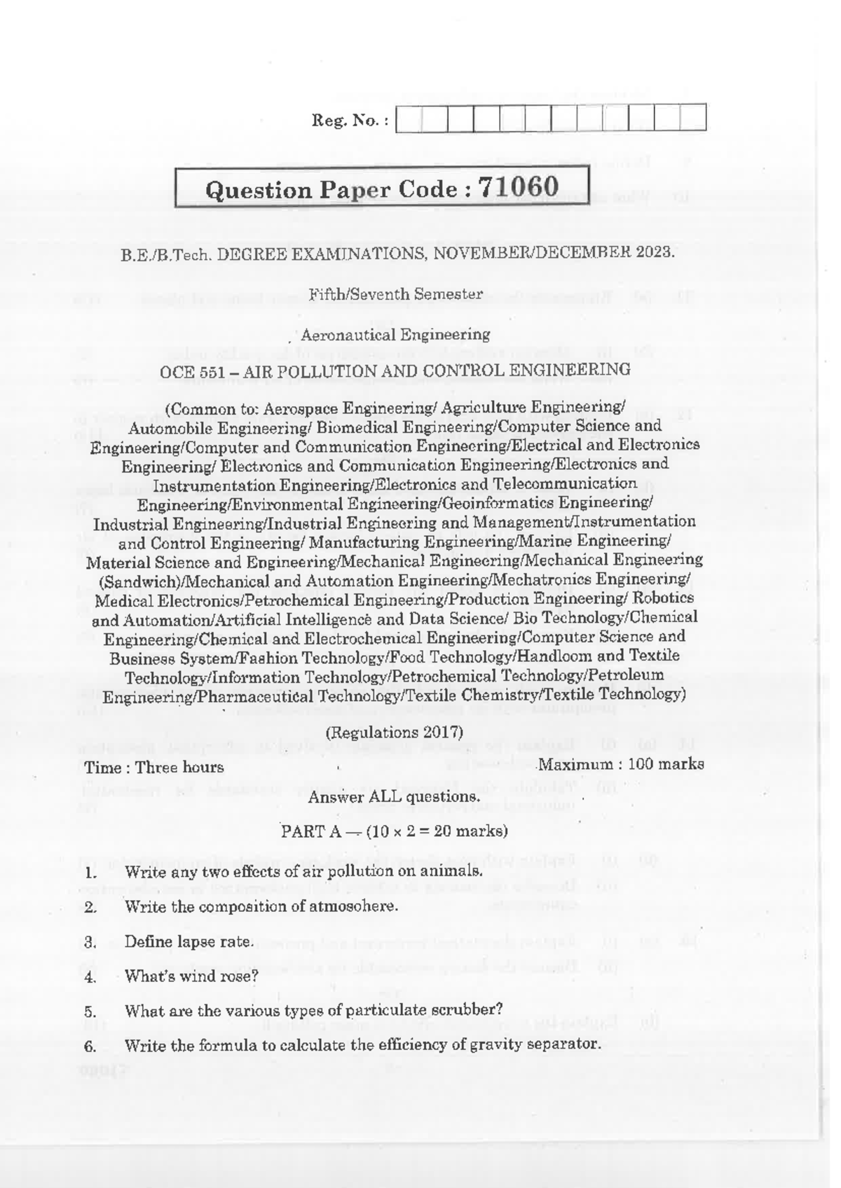 OCE 551 Final Exam: Air Pollution & Control Engineering 2023 - Studocu