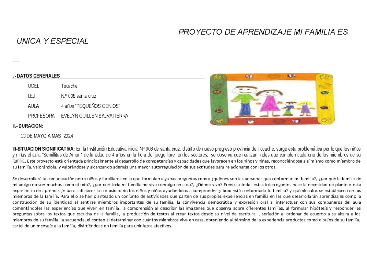 Proyecto de Aprendizaje: Mi Familia es Única y Especial - UGEL Tocache ...