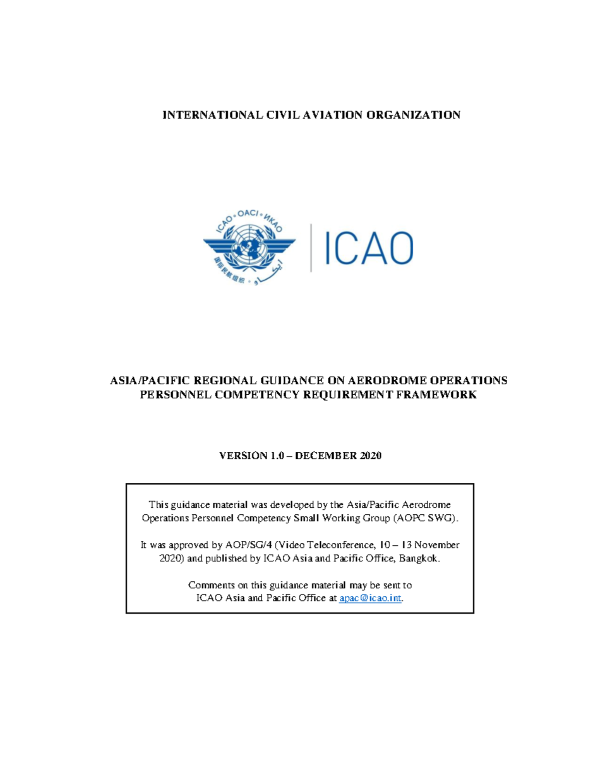 APAC Regional Guidance on Aerodrome Operations Personnel Competency ...